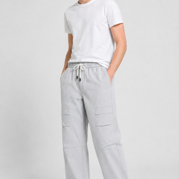 Baggy Fit Textured Cotton Trousers